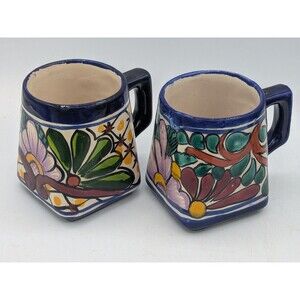 TWO TALAVERA MEXICO HAND PAINTED 10oz Coffee Cup Mug